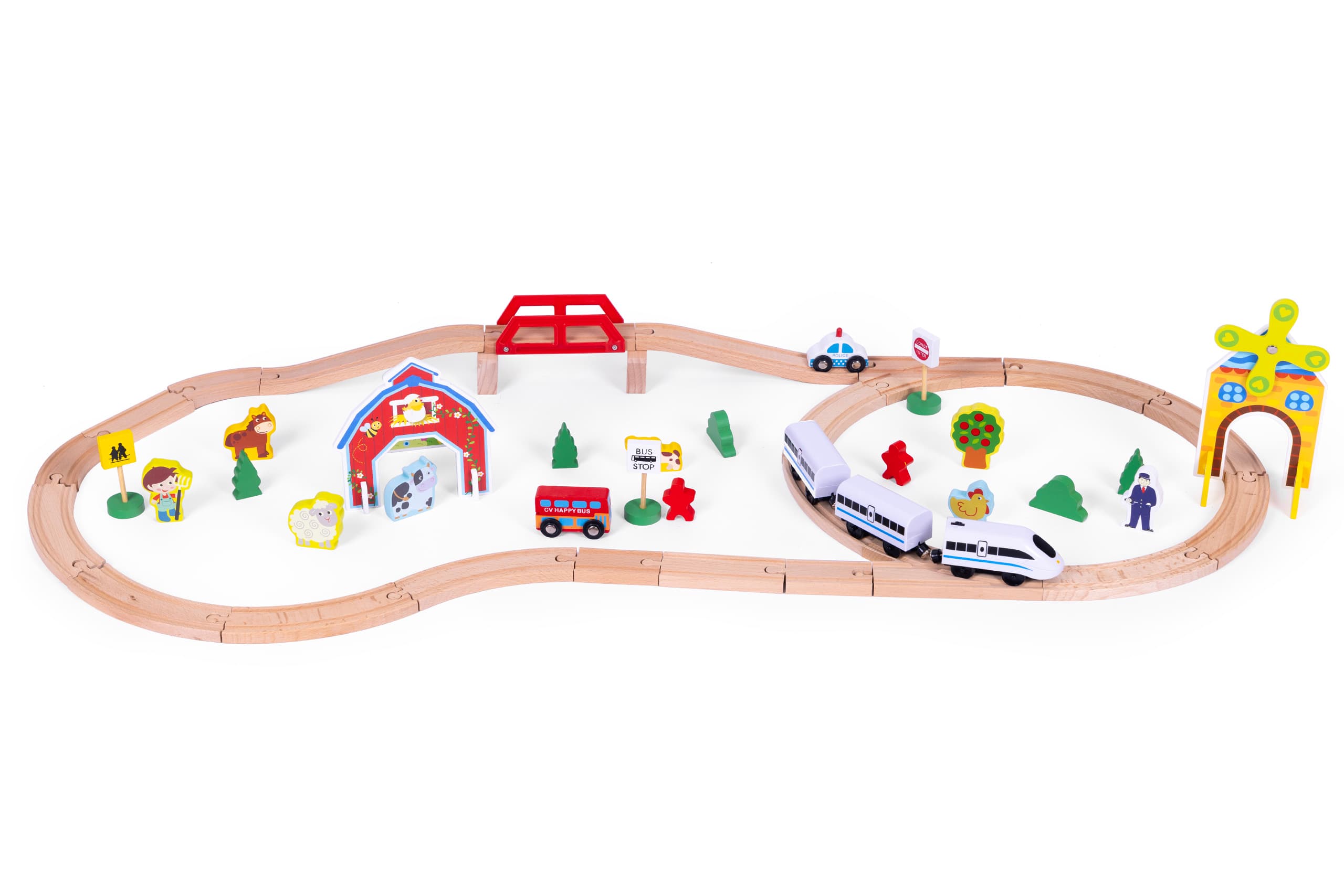 Drewniana kolejka tor pociąg na baterie ecotoys