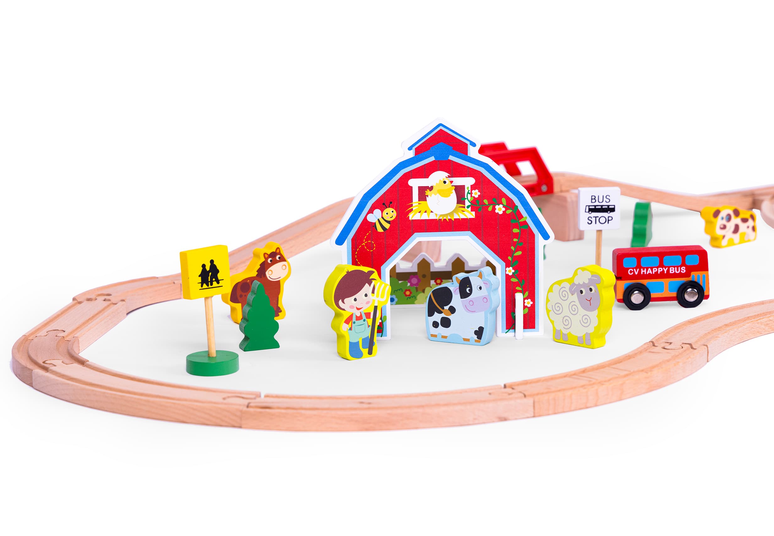 Drewniana kolejka tor pociąg na baterie ecotoys