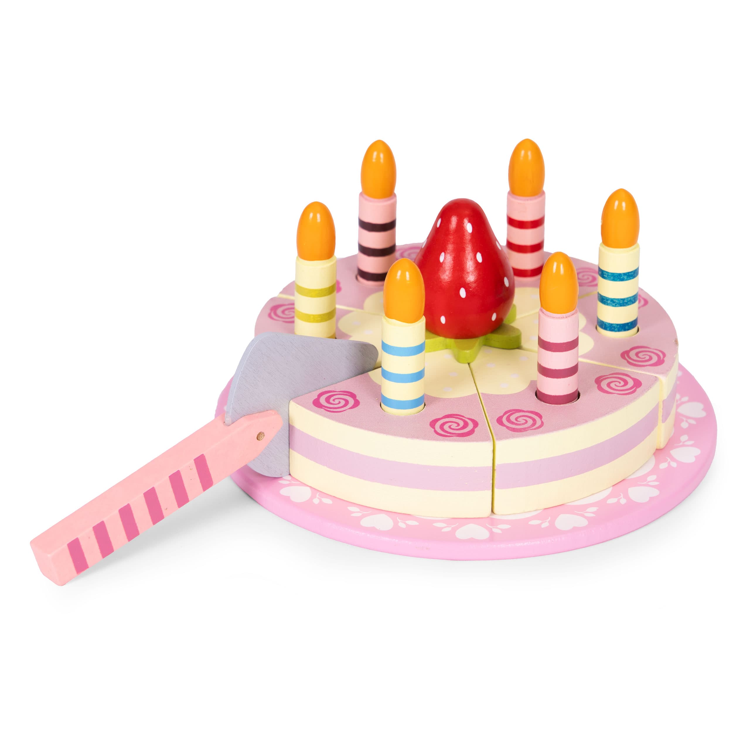 Zestaw drewniany tort na rzepy świeczki owoce dla dzieci 16 elementów ECOTOYS