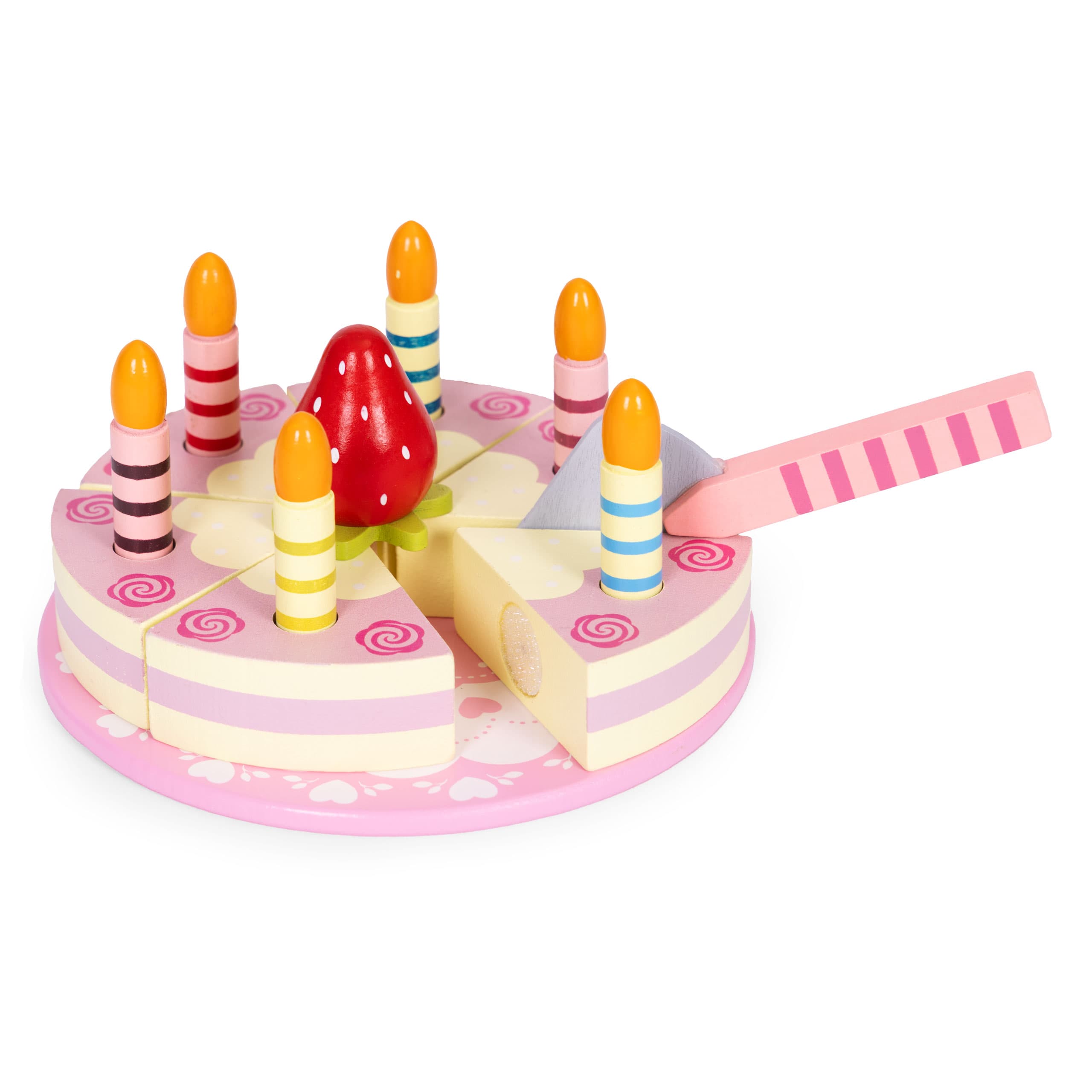 Zestaw drewniany tort na rzepy świeczki owoce dla dzieci 16 elementów ECOTOYS