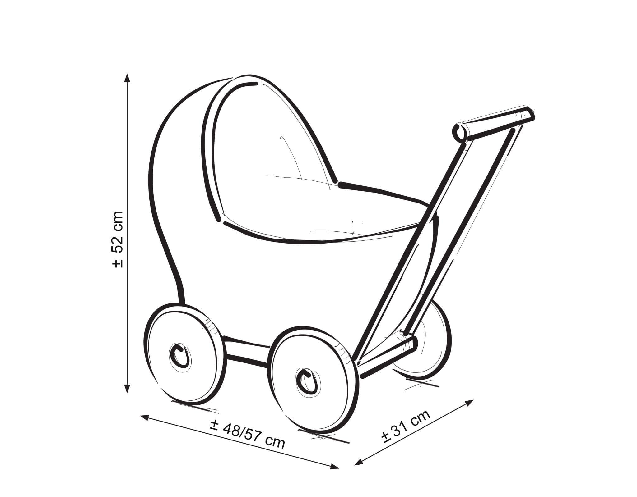 Wiklinowy wózek dla lalek pchacz szary z szarą pościelką i miękką wyściółką