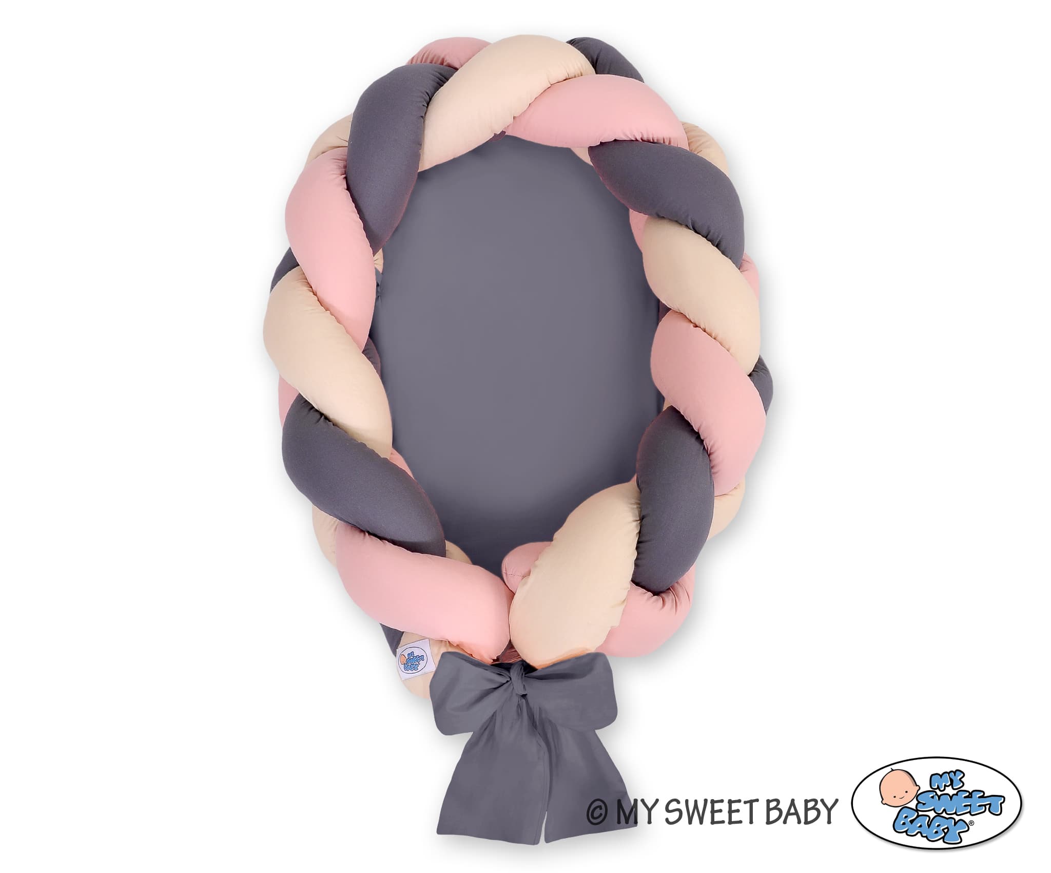 Kokon  niemowlęcy pleciony 2 w 1 - beż-brudny róż-antracyt