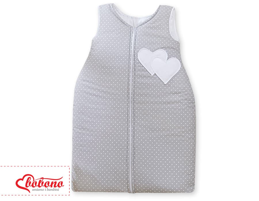 Śpiworek niemowlęcy- Wiszące Serduszka kropki na szarym