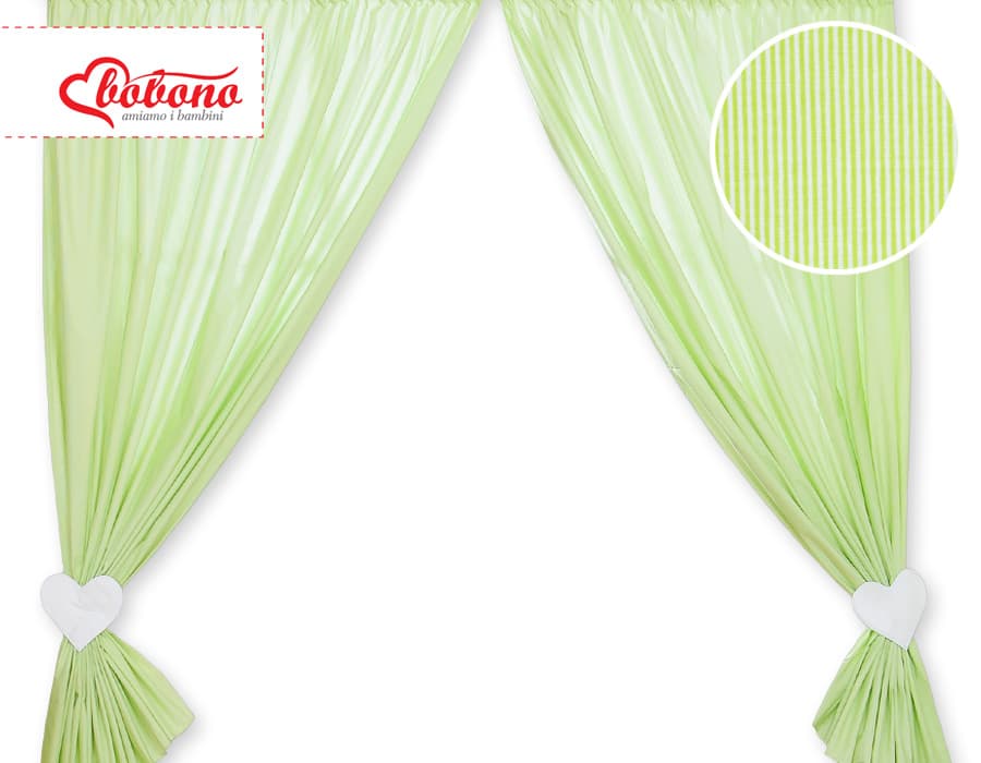 Zasłonki do pokoju dziecięcego- Wiszące serduszka paseczki zielone