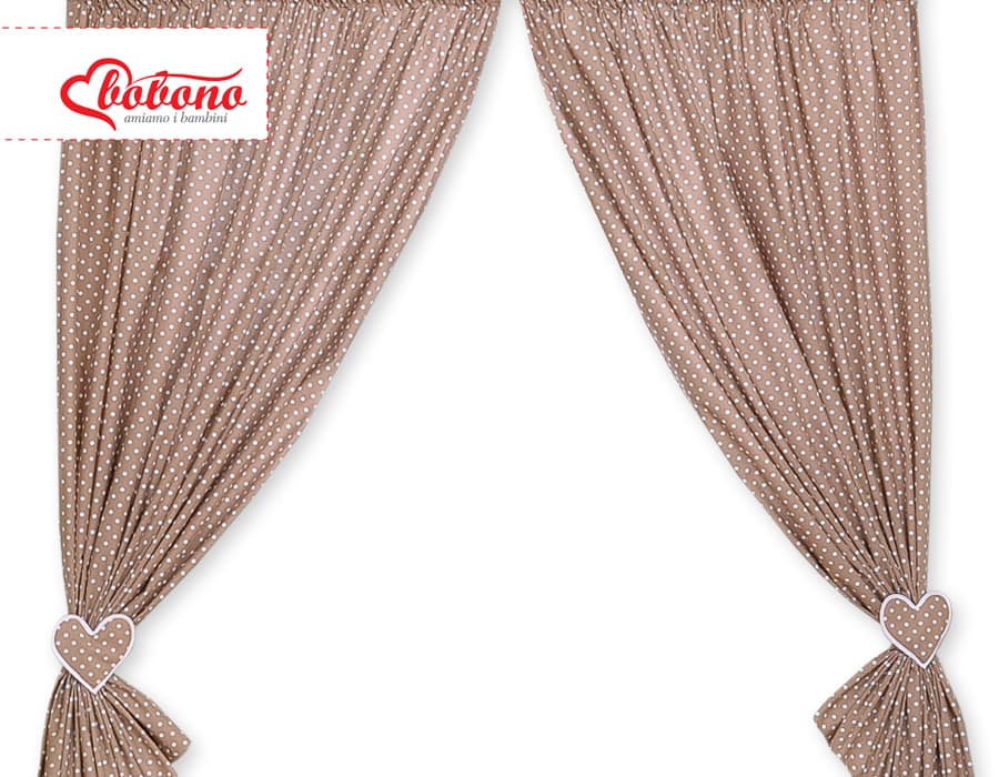 Zasłonki do pokoju dziecięcego- Wiszące serduszka białe grochy na brązie
