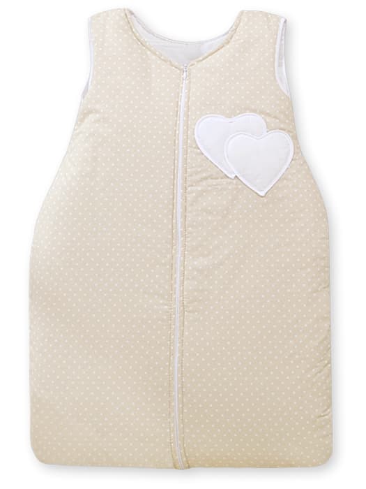 Śpiworek niemowlęcy- Serduszka kropki na beżu