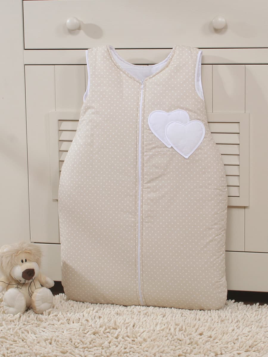 Śpiworek niemowlęcy- Serduszka kropki na beżu