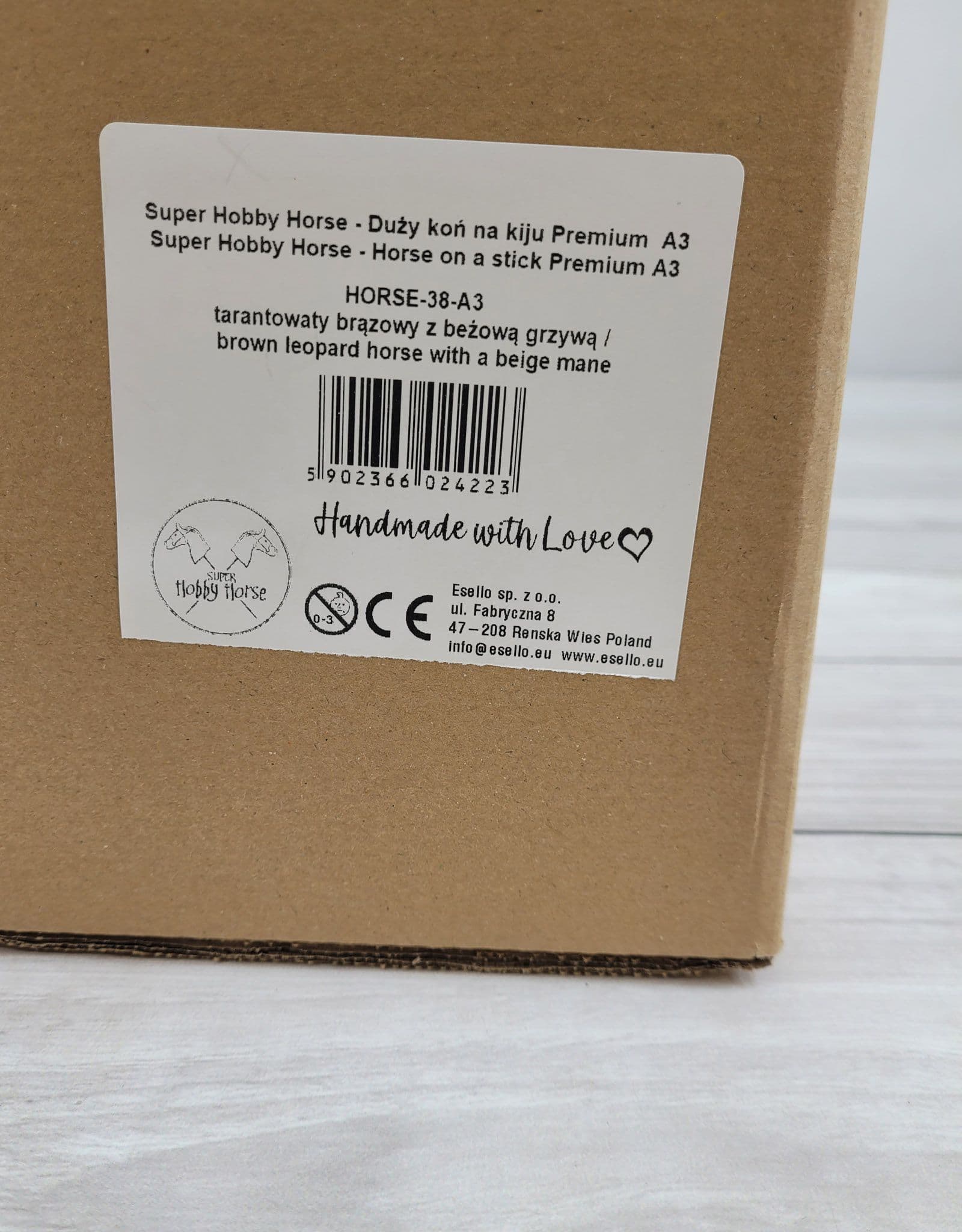 Hobby Horse Duży koń na kiju Premium - tarantowaty biało-brązowy z beżową grzywą A3