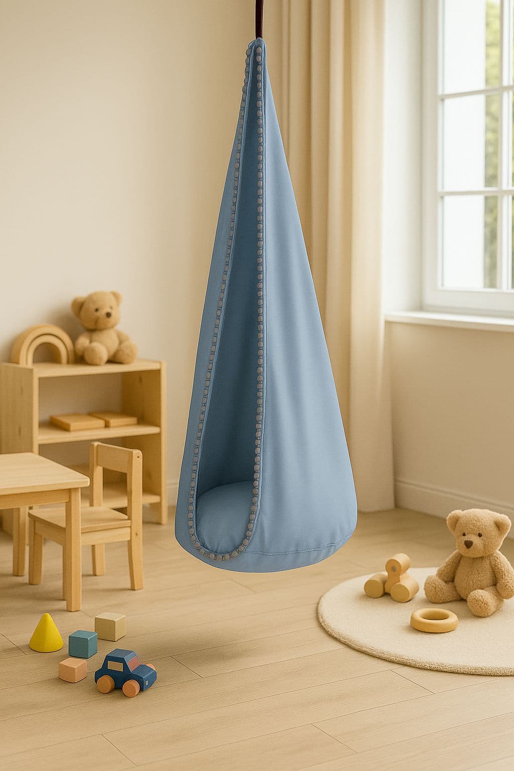 Wisząca huśtawka hamak kokon My Sweet Baby -  brudny niebieski
