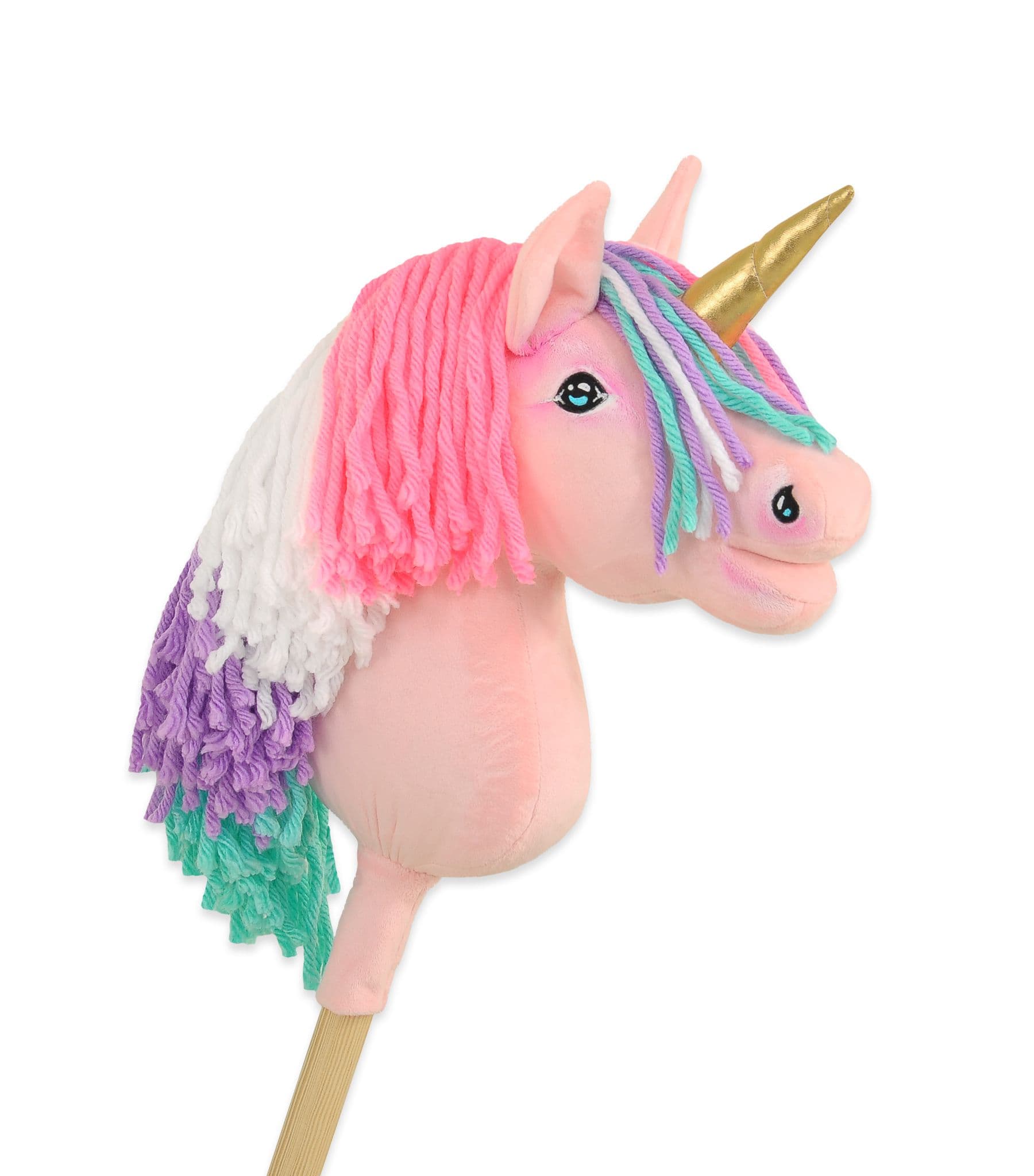 Hobby Horse Jednorożec na kiju mały różowy z kolorową grzywą i złotym rogiem