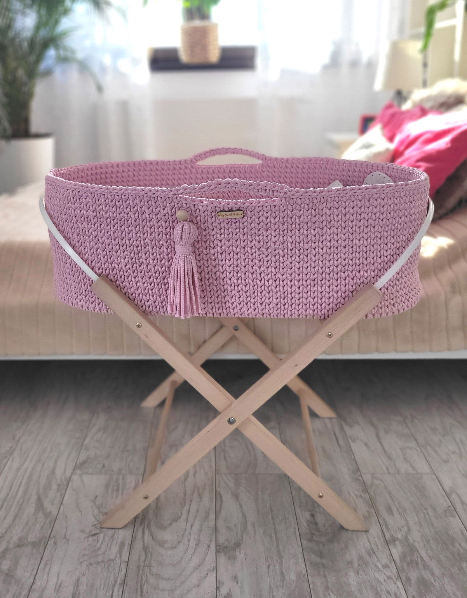 Kosz mojżesza boho handmade - różowy