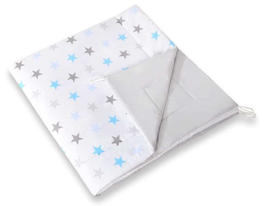 Namiot TIPI dla dzieci + mata + poduszki + zawieszki pióra - Gwiazdy niebiesko-szare/szary