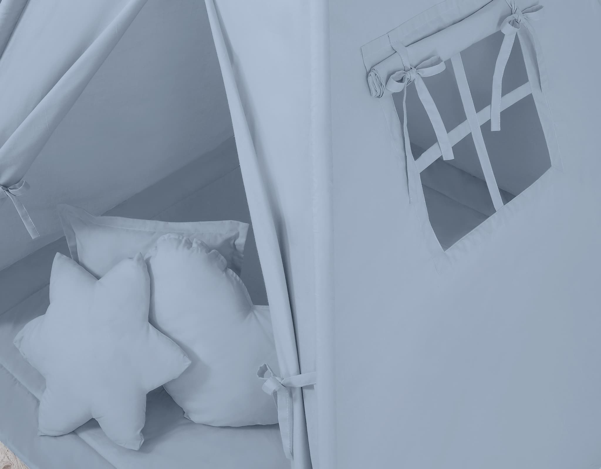 Namiot TIPI dla dzieci +mata + zawieszki pióra - brudny niebieski