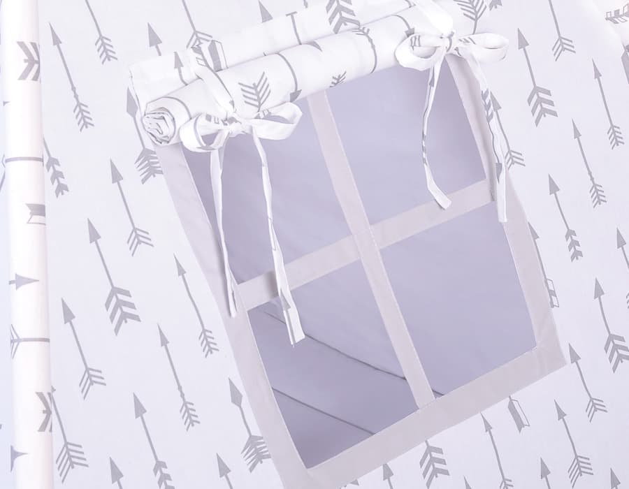 Namiot TIPI dla dzieci +mata + zawieszki pióra -  Szare strzałki/szary