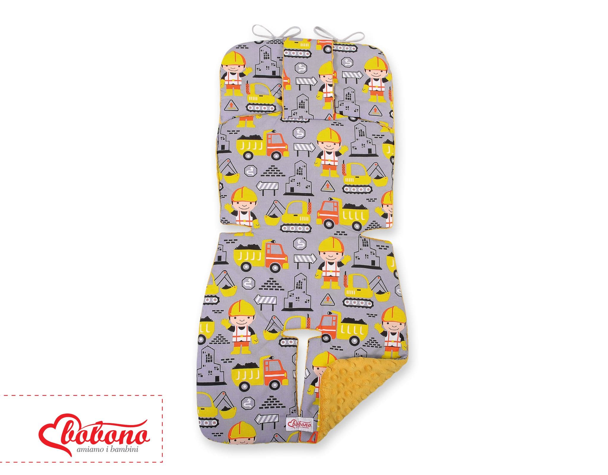 Wkładka do wózka bobono minky- koparki szare/musztardowy