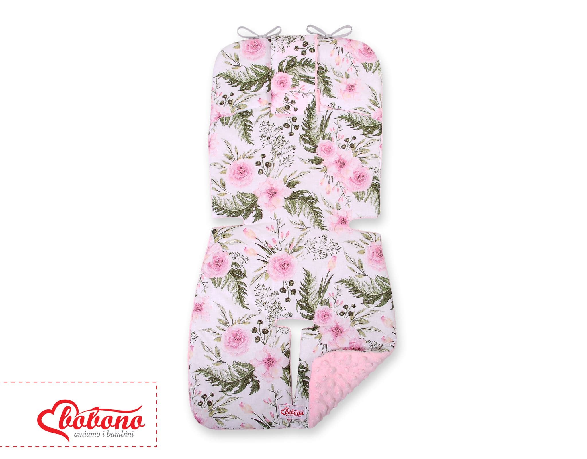 Wkładka do wózka bobono minky- peonie różowe/różowe